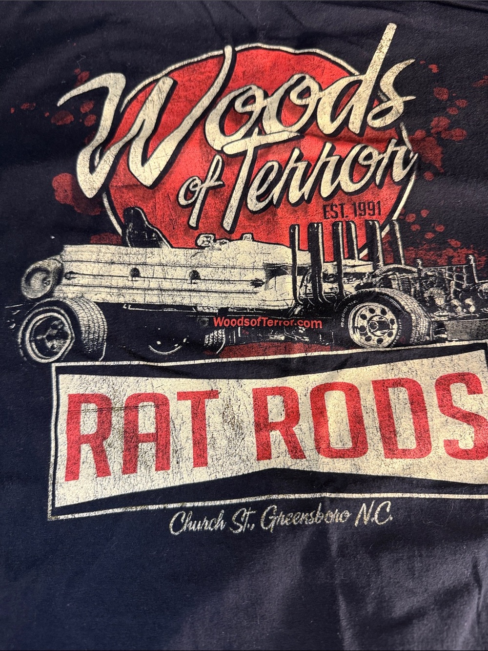 Gildan Black 'Woods of Terror Rat Rods' Graphic Tee - Red & White Design